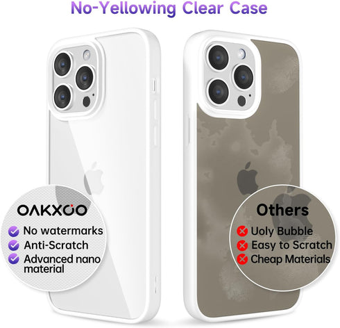 oakxco Thin Slim Clear Case for iPhone 15 Pro Max - Transparent Hybrid Hard Shell & Soft Silicone Rubber Bumper, White