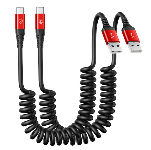 USB to USB C Cable Fast Charging, 3ft 2-Pack Coiled USB C Charger Cable for Car, Compatible with Samsung Galaxy