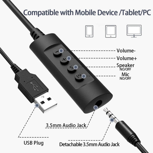 GEEKRIA USB Headset with Mic | Wired Headphone for PC, Laptop, Tablet | Noise Cancelling Microphone (Black)