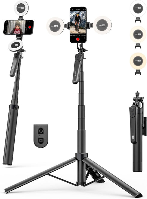 USKEYVISION 70" Multifunctional Phone Tripod for iPhone with Light, Extendable Selfie Stick with