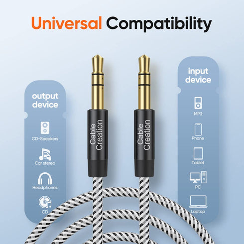 CableCreation Long Aux Cord 20FT, 3.5mm Male to Male, Braided Hi-Fi Sound Auxiliary Headphone Extension (Black)