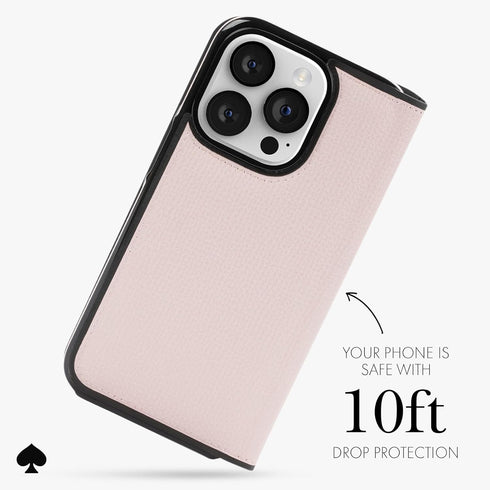 kate spade new york Wallet Folio Case for iPhone 15 Pro Max - Pale Vellum Black, Compatible with Wireless Charging