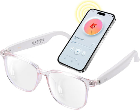 GenXenon Smart Glasses for Women, Clear Frame Blue Light Glasses, Magnetic Charging, Open-Ear