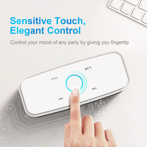 DOSS SoundBox Touch Bluetooth Speaker - 12W HD Sound, IPX5 Water-Resistant, 20H Playtime, Touch Control, White