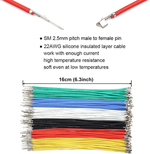 SM 2.5mm Connectors Male Female Plugs Sockets with 22AWG Pre-Crimped Silicone Cables Compatible with JST 2.5mm Pitch Kit