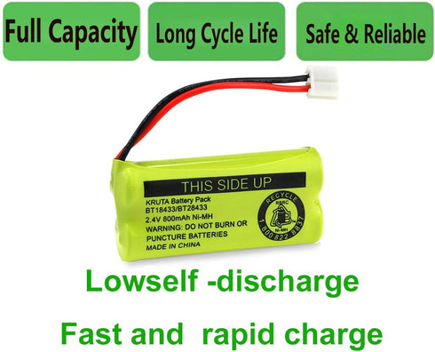 Kruta BT18433 BT28433 2.4V 800mAh Ni-MH Cordless Phone Battery Pack, Compatible with Multiple Models (4 Pack)