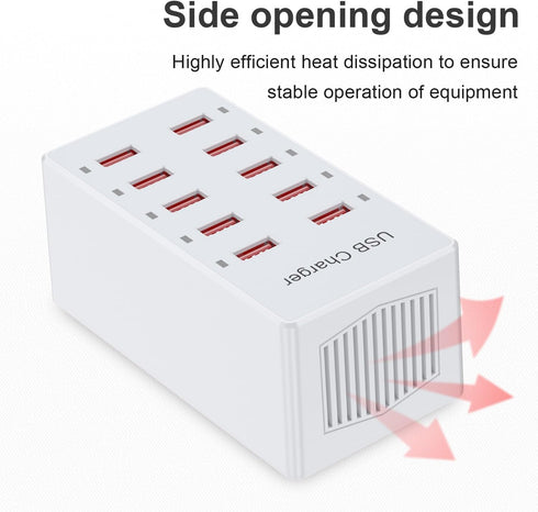 USB Charger 10-Ports, USB Charging Station for Multiple Devices, Power Hub Strip, Smart Plug Charging Dock for iPhone