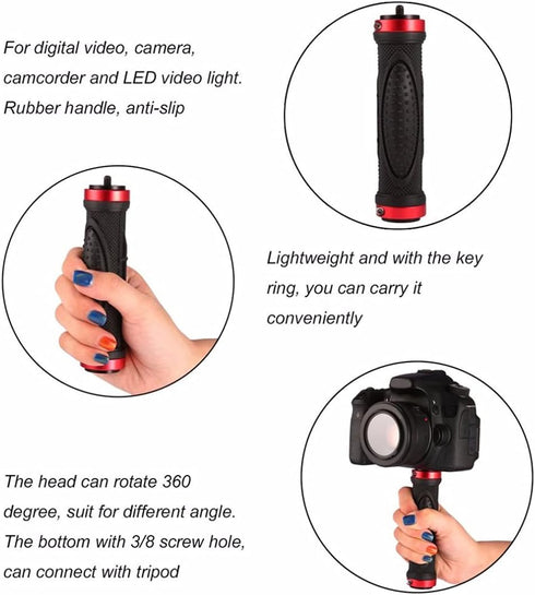Universal Camera Handle Grip Support Mount with 14-20 Thread for Digital Video Camera, Camcorder, Action Camera, LED