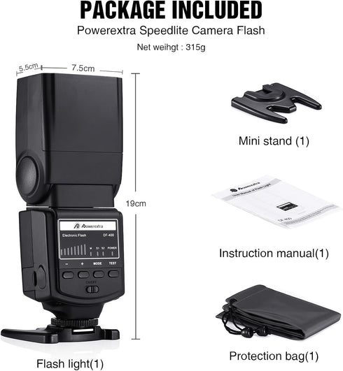 Powerextra Professional DF-400 Speedlite Camera Flash for Canon, Nikon, Pentax, Samsung, Fujifilm, Olympus, Panasonic,