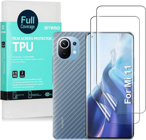 Ibywind 2 Pcs Screen Protector for Xiaomi Mi11 5G 6.81", with Camera Lens Protector and Back Film, Bubble Free