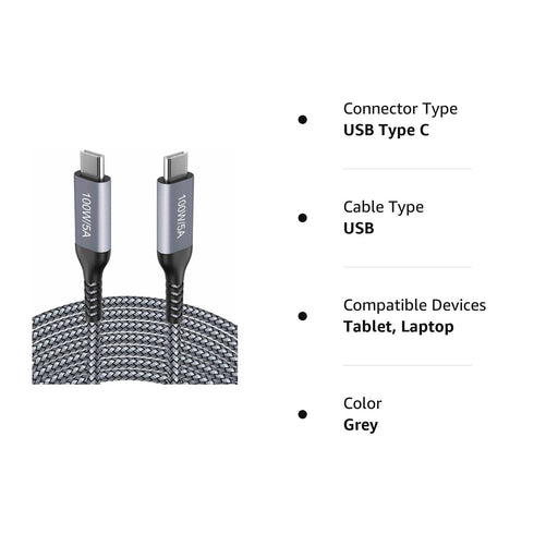 15FT Braided USB C to USB C Cable 100W, Fast Charging for Samsung Galaxy S21/S20, Note 10/20, MacBook Pro/Air, Google