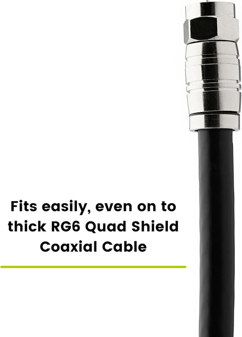 trueCABLE Universal Easy Fit RG6 & RG6Q Compression F-Connector for Dual Shield Coaxial Cable, 10 Pieces