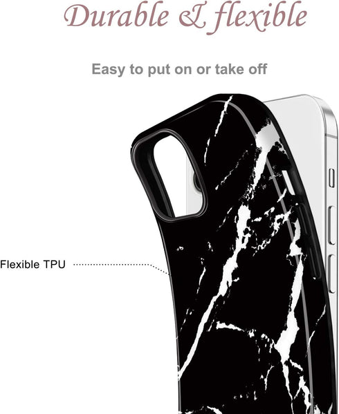 JIAXIUFEN Compatible iPhone 12 Pro Case, Marble Slim Shockproof TPU Soft Rubber Cover (Black)