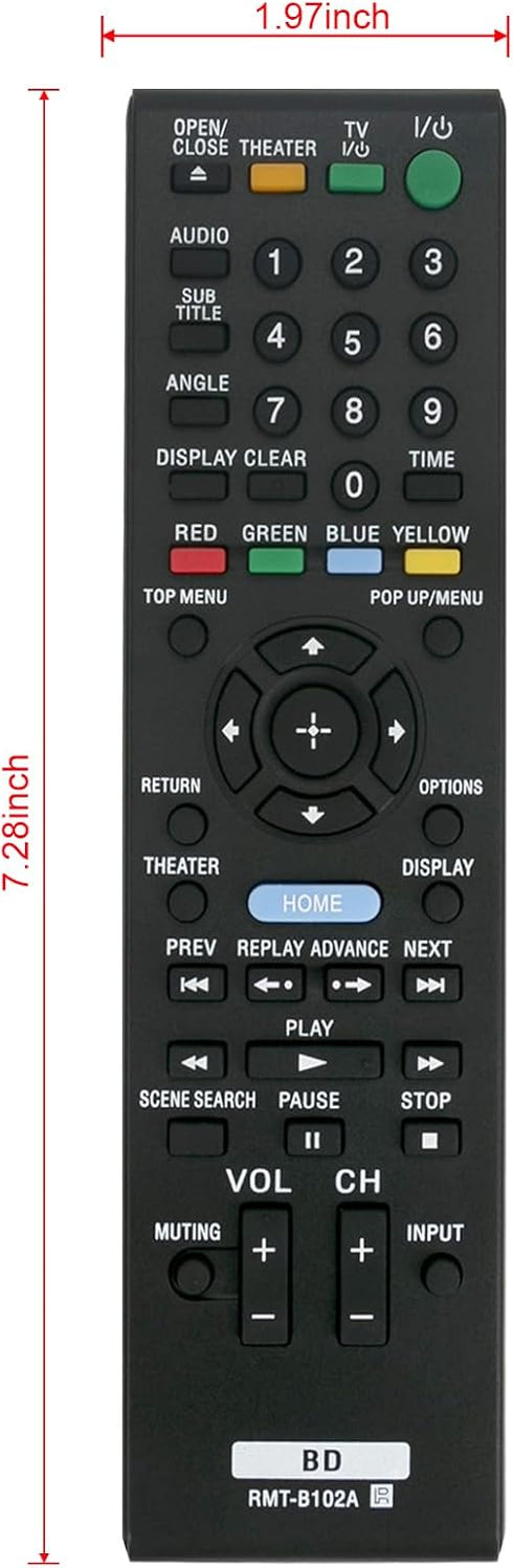RMT-B102A Replaced Remote for Sony Blu-Ray Disc DVD Player BDP-S350, BDP-BX1, Rmt-b102p, Rmt-b103a
