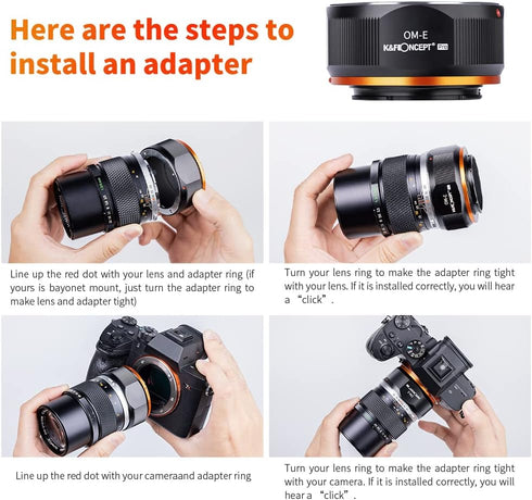 K&F Concept OM-E Lens Mount Adapter, Manual Focus Compatible with Olympus OM SLR Lens and Sony E Camera Body