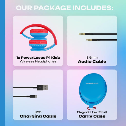 PowerLocus Bluetooth Headphones for Kids, Wireless Over Ear Headset with Microphone and 85DB Volume Limit