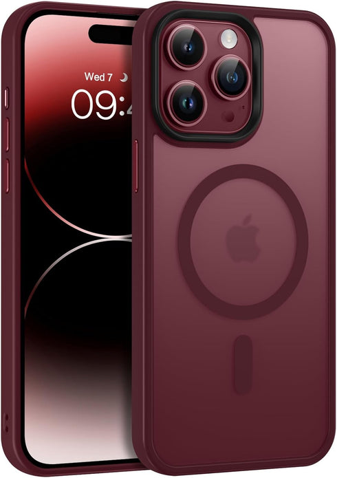 BENTOBEN iPhone 15 Pro Max Case, Slim Shockproof Magnetic Cover, Translucent Matte, Wine Red, Compatible with MagSafe