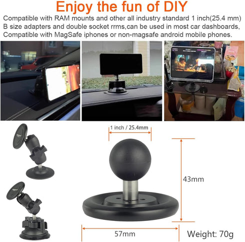 DEKEENSTAR 1 inch 17/16/15/14/13/12 Magnetic Phone Holder Base with B Size Ball for Magsafe iPhone Compatible with RAM