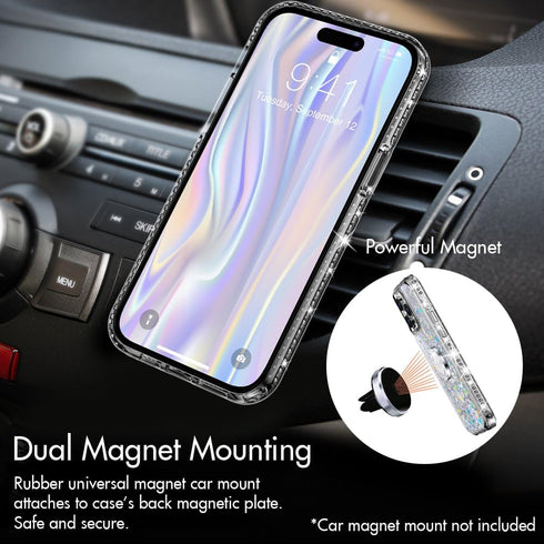 Silverback iPhone 12 Pro Max Case, Moving Liquid Holographic Glitter with Kickstand, Clear Silver