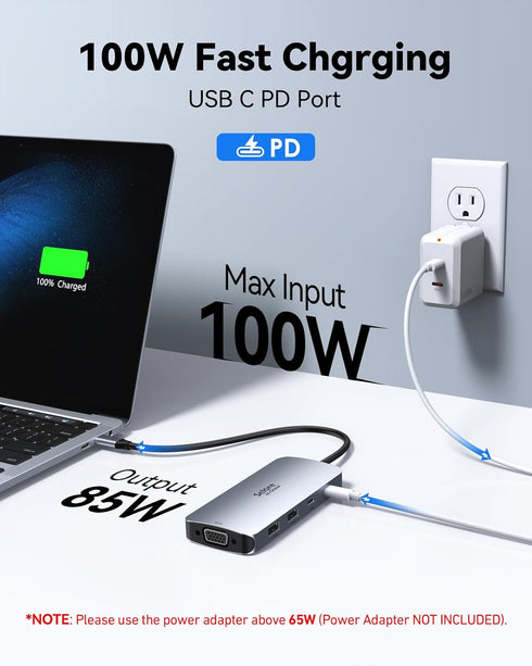 USB C Docking Station Dual Displayport Monitor, USB C Hub with 2 DP, HDMI, VGA, PD Charging, USB A&C Ports