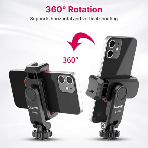 Phone Tripod Mount Holder for iPhone - ULANZI ST-06S Camera Hot 2 Cold Shoe Phone Mount Compatible for iPhone Android