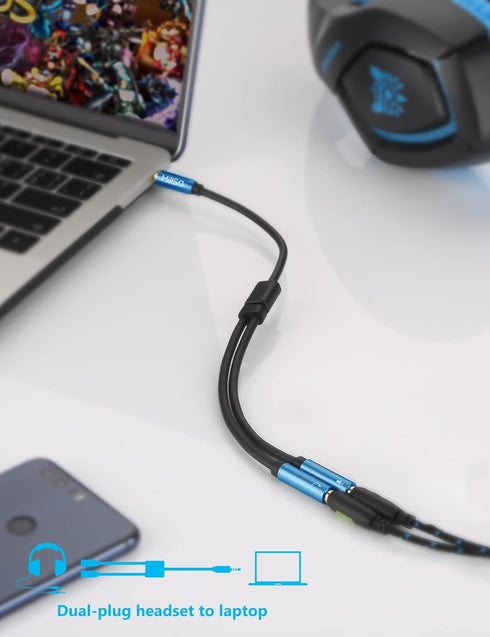 MillSO 3.5mm Headphone Splitter Adapter CTIA Audio Splitter (2 TRS Female to 1 TRRS Male) Compatible for Xbox One, PS4, Smartphone, Laptop to a Double Plugs Gaming Headset Adapter - 30cm/12inch