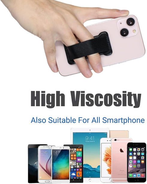 Universal Finger Strap Phone Grip Holder for Hand, Compatible with Most Smartphones (PU Black) - 2Pack Finger Selfie