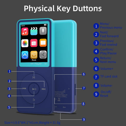 GOPOSOO MP3 Mp3 Artist/Album/Style,FM Blue,32GB) Player with Bluetooth Portable Bluetooth Music Player,EQ,Breakpoint