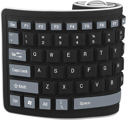 sungwoo Foldable Silicone Keyboard, USB Wired Waterproof Rollup for PC, Notebook, Laptop (Black+Grey)
