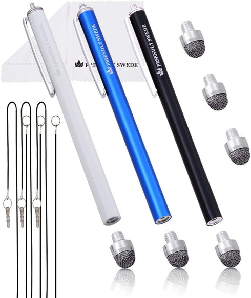The Friendly Swede Micro-Knit Mesh Tip Capacitive Stylus Pens for Touch Screens - Stylus Pen for iPad, iPhone (3 Pack)