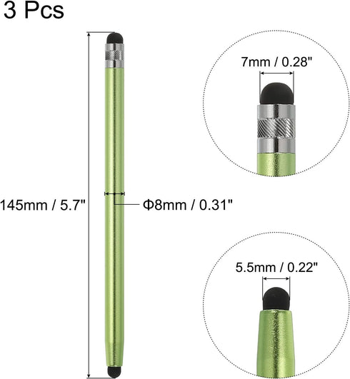 MECCANIXITY 3pcs Stylus Pens for Touch Screens Dual Rubber Tips Capacitive Stylus Universal Tablet Pen Sensitivity Precision, Green