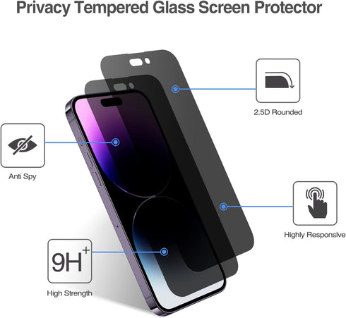 ProCase 2 Pack Privacy Screen Protector for iPhone 14 Pro Max 2022, 9H Anti Spy Dark Tempered Glass, Case Friendly,