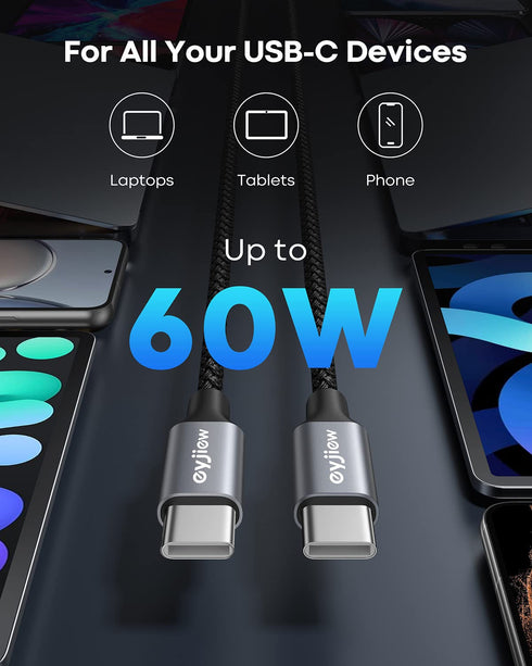 12FT USB C to USB C Cable (2-Pack), 60W PD Long Type C to C Fast Charging Cord Compatible with iPhone 15/15 Pro/15 Plus/15 Pro Max iPad Air/Pro/Mini Samsung Galaxy S23 S22 S21 S20 Ultra Plus
