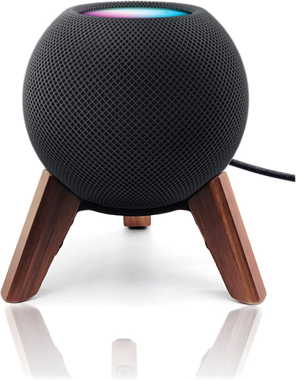 Real Wood Stand for HomePod Mini (2020), Wooden Tripod Holder with Metal Frame, Anti-Slip Silicone Pad (Walnut)