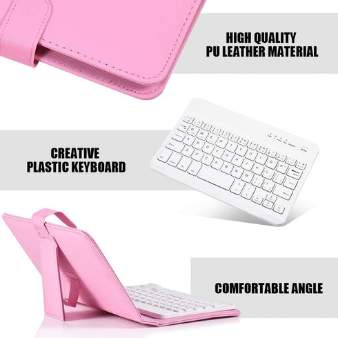 Portable Bluetooth Keyboard with Leather Case Cover for 4.5''-6.8'' iOS, Android and Windows Smart Phones