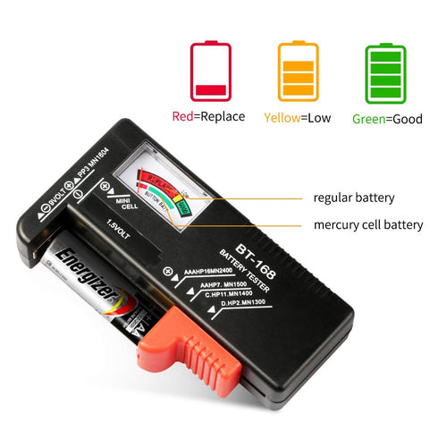 2Pcs Battery Tester Checker, Universal Model BT-168 for AA AAA C D 9V 1.5V Button Cell Batteries