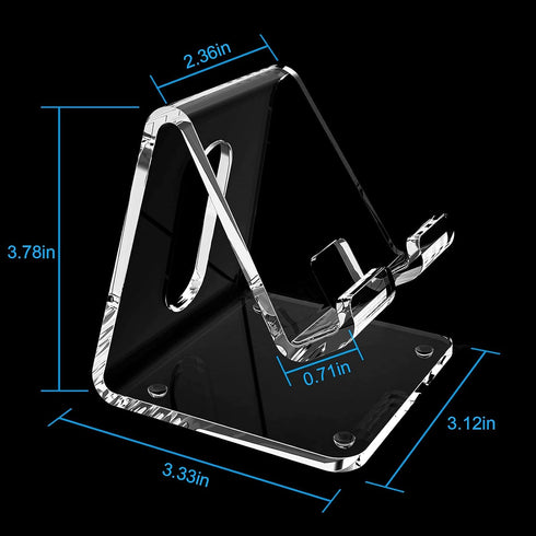 Crpich Acrylic Cell Phone Stand, Portable Clear Desk Stand for Phone 15 14 13 Pro Max Mini 12 11 Plus SE, Tablet