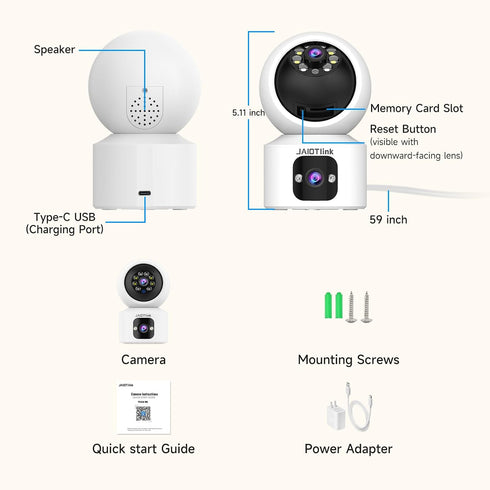JAIOTlink 360 2.5k 2.4G/5G Indoor Pet Security Camera for Dog Cat, Pan Tilt Baby Monitor, Dual-Lens WiFi Camera
