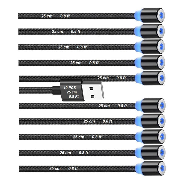 10pcs Magnetic Charging Cable, Short USB Cables (0.6~0.8ft, 2.4A Max), Nylon Braid, Compatible with Charger Stations &