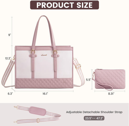 LOVEVOOK 15.6 Inch Laptop Bag for Women, Canvas Tote with Clutch Purse, Large Capacity Work Bag