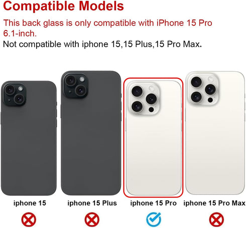 OEM Rear Back Glass Replacement for iPhone 15 Pro 6.1 inches with Repairing Tool Kit (White Titanium)