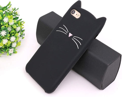 Cute iPhone SE 2022 Case, Black Whisker Cat Ears Funny 3D Cartoon Kitty Soft Silicone Slim Fit