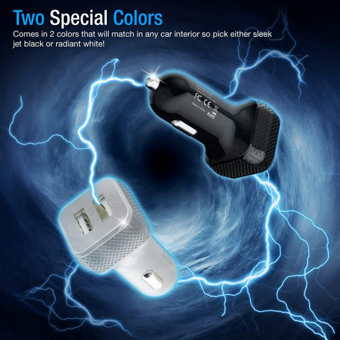 Car Charger 2 Pack, 24W Dual USB Adapter - Black, SmartUSB Port Compatible with iPhone 13/12/11/XR/Xs, iPad Pro