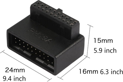 USB 3.0 90 Degree Motherboard Adapter, 19 Pin/20 Pin Male to Female Extension Adapter for Desktop