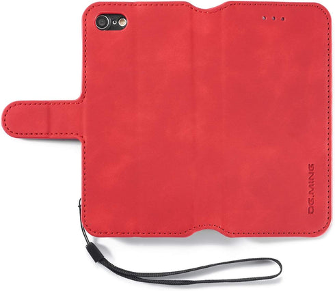 Luxury PU Leather Case by UEEBAI - Vintage Wallet Flip Cover with Card Slots for iPhone SE3/SE2 - Red
