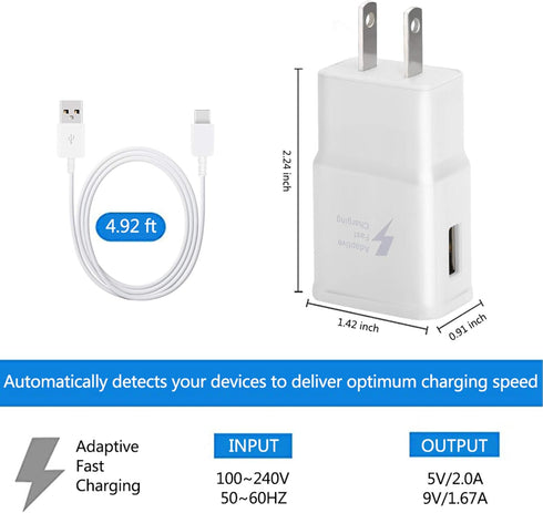 Adaptive Fast Charger Kit with USB Type C Cable?5 ft?, Fast Charging Wall Charger Block for Samsung Galaxy S21/S21