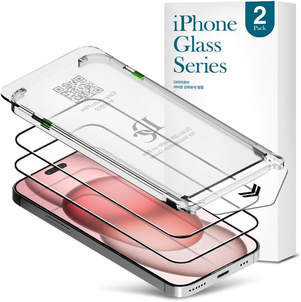 Premium Glass Screen Protector for iPhone 15 - 2 Pack, 9H Hardness, 3D Edge, Scratch Resistant, Bubble Free