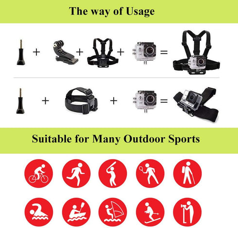 VVHOOY Action Camera Accessories - Head Strap Mount Chest Harness Compatible with AKASO, GoPro HERO, and More