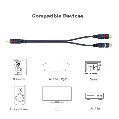 RCA Splitter, 2 Pcs 1 Male to 2 Female Audio Cord Speaker Y Adapter Splitter Cable, 8.5 Inches Gold Plated