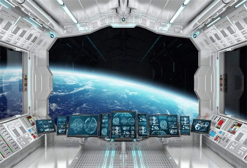 Leyiyi 8x6ft 3D Spaceship Interior Backdrop, Universe Workshop Outer Space Travel Photo Background